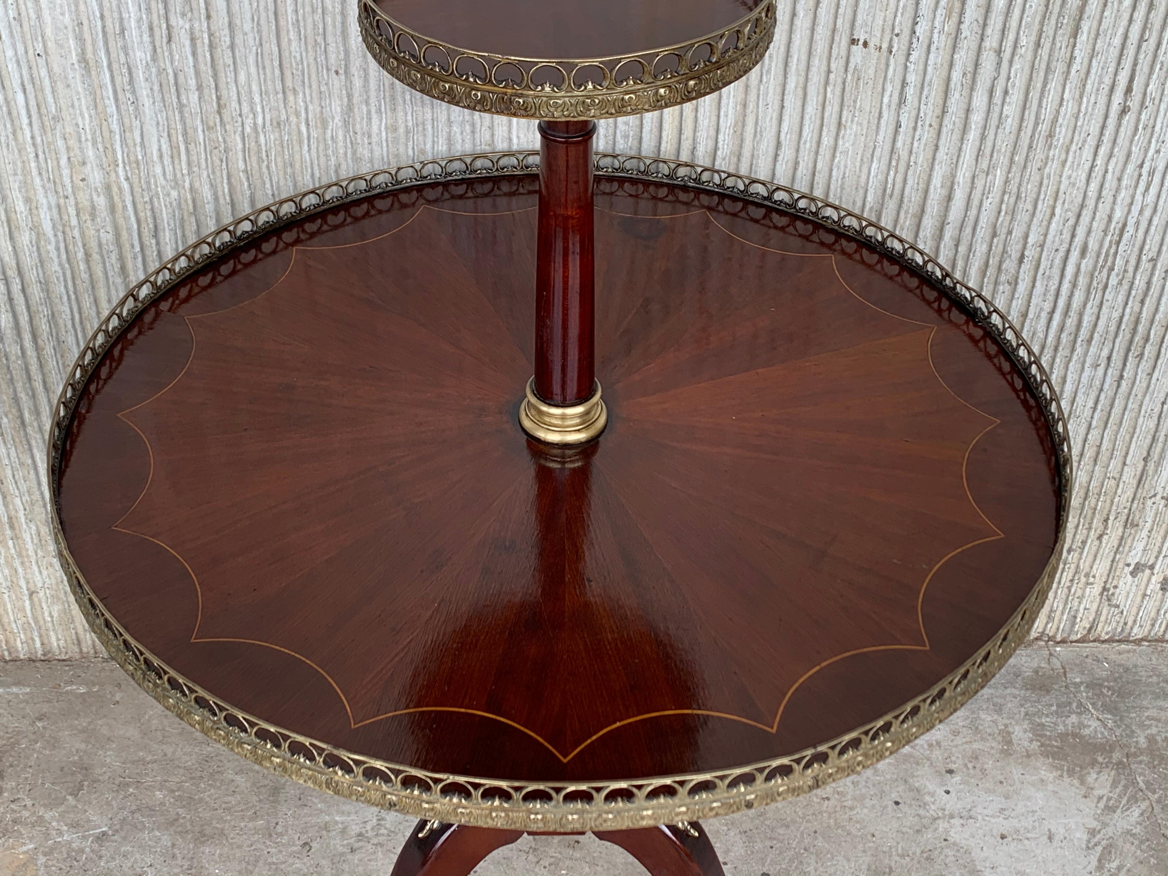 Louis XVI Style Two-Tier Mahogany Bouillotte Round Table in Style of Jansen For Sale 1