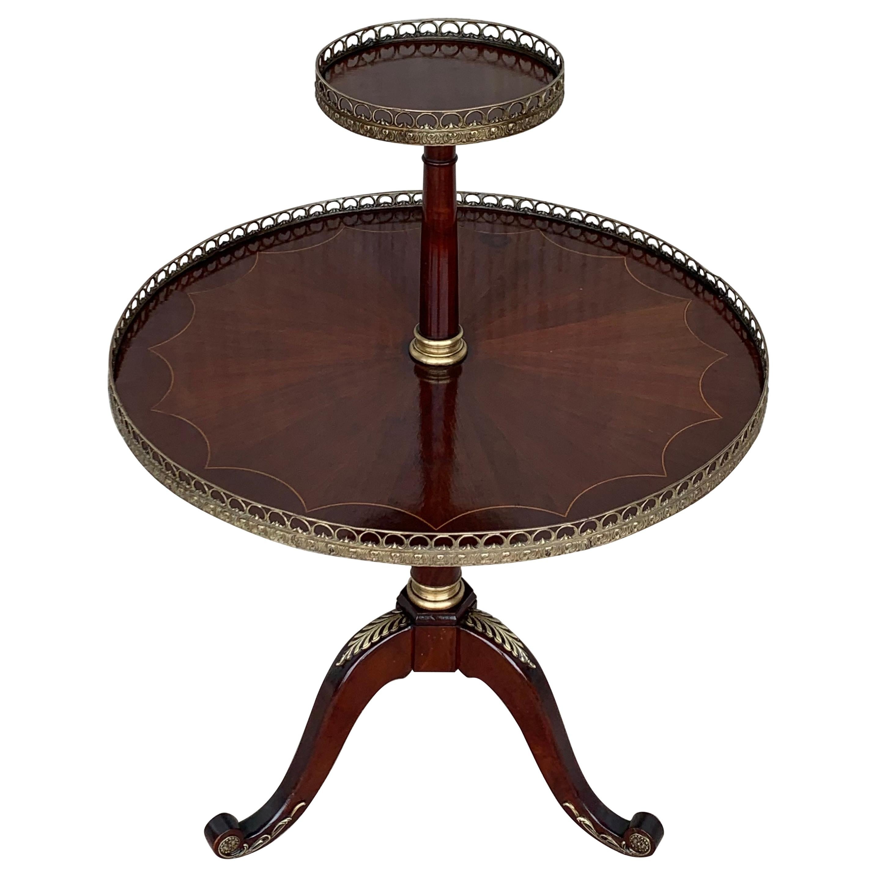 Louis XVI Style Two-Tier Mahogany Bouillotte Round Table in Style of Jansen For Sale