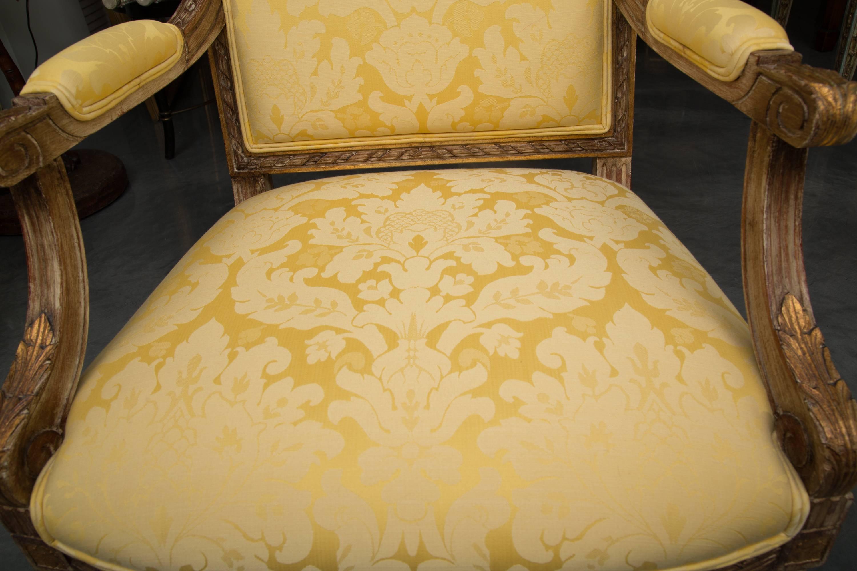 Louis XVI Style Upholstered Armchair In Good Condition In WEST PALM BEACH, FL