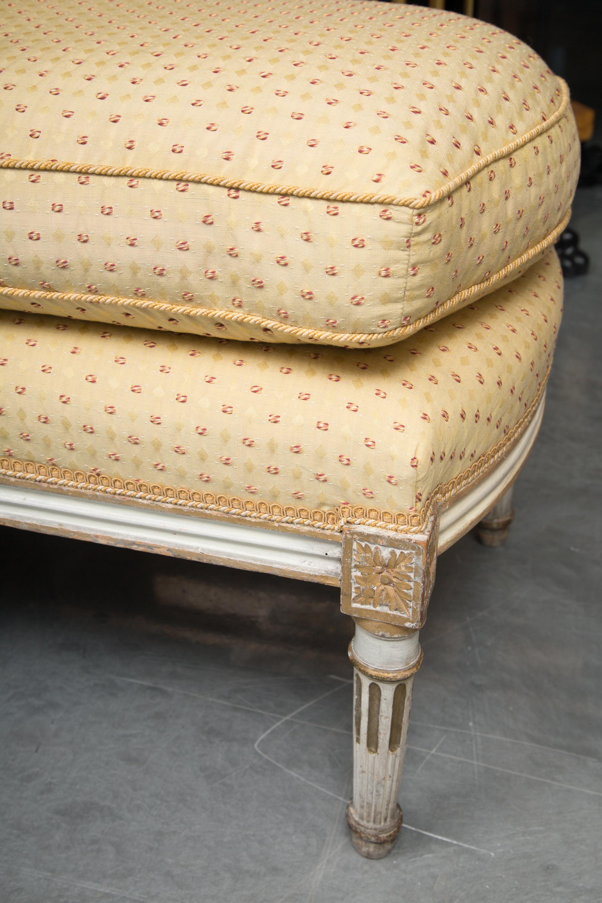 Gilt Louis XVI Style Upholstered Bench