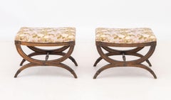 Louis XVI Style Upholstered Curule Stools, Pair