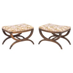 Louis XVI Style Upholstered Curule Stools, Pair