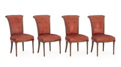 Louis XVI Style Red Velvet Upholstered Dining Chairs, 4