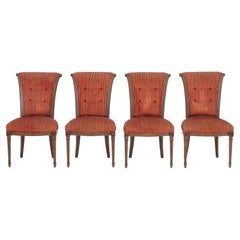 Louis XVI Style Red Velvet Upholstered Dining Chairs, 4