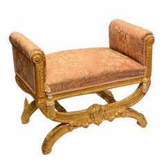 Louis XVI Style Upholstered Giltwood Bench