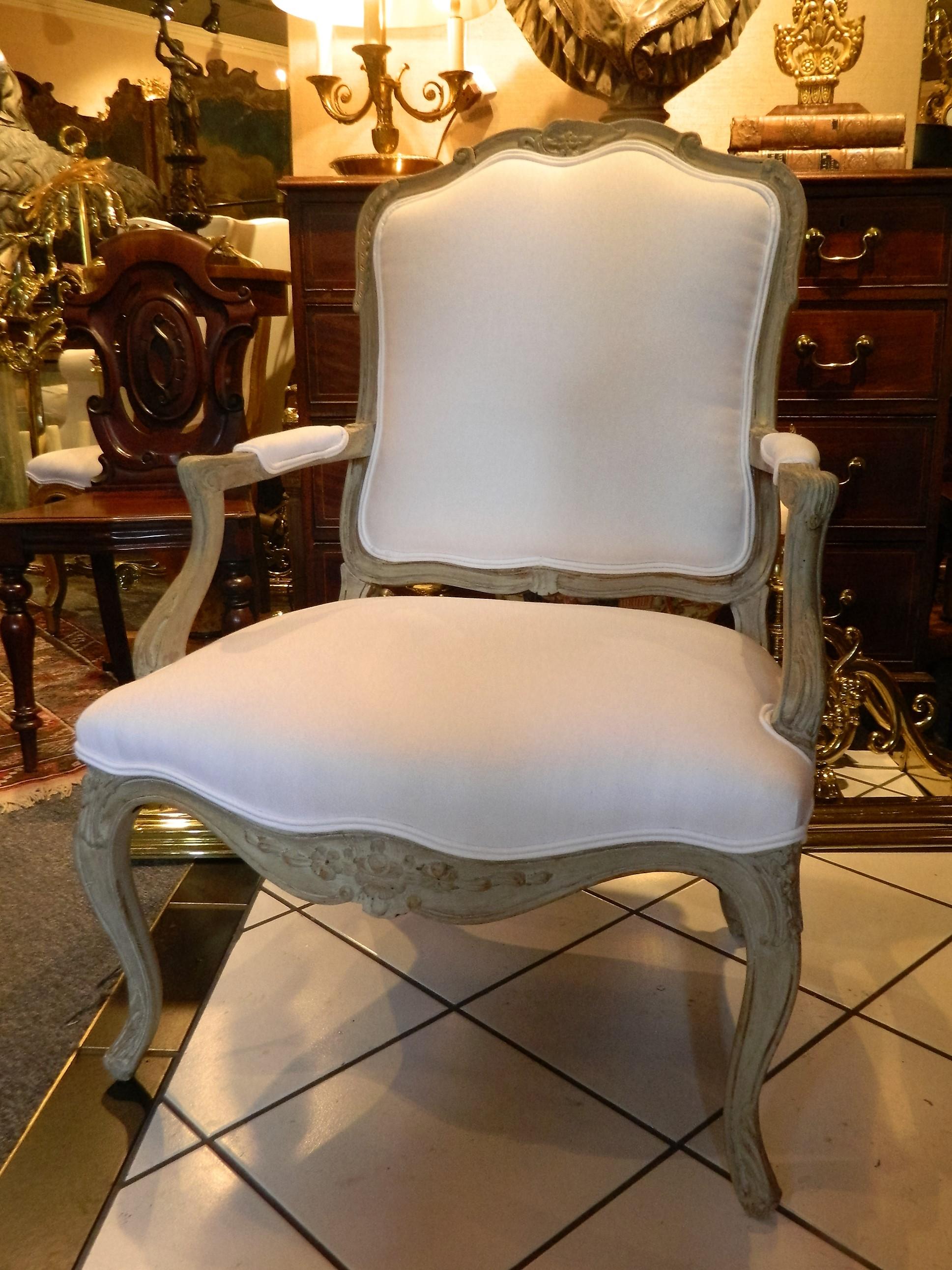 French Louis XVI Style Upholstered Open Armchair, Early 20th Century For Sale