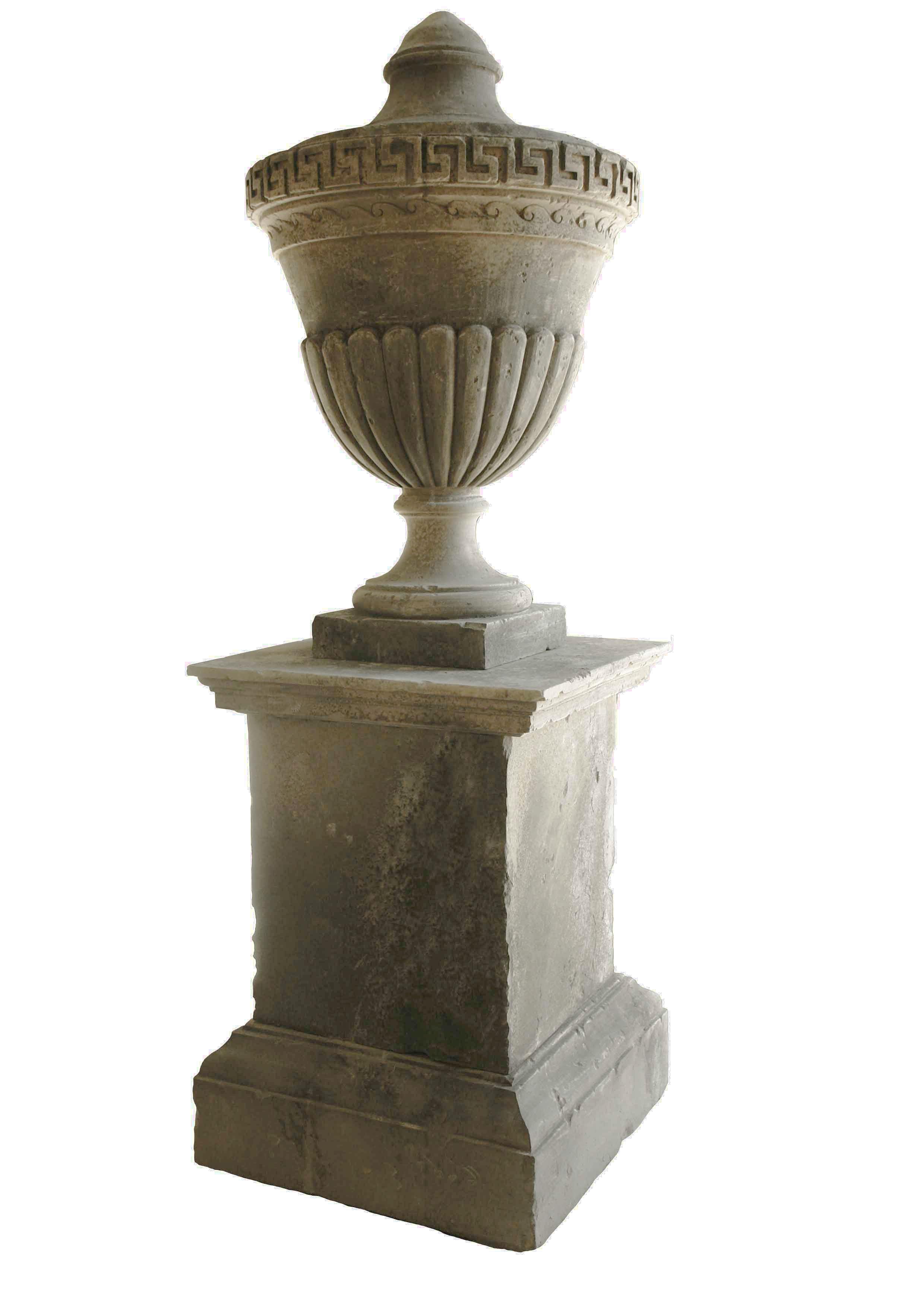 Louis XVI Style Urns 'Pair with Pedestals' Hand-Carved Pure Limestone, France For Sale 2