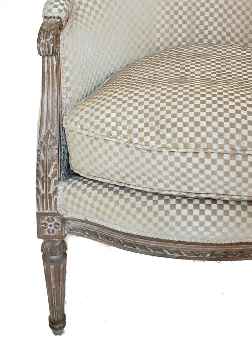 French Louis XVI Style Velvet Barrel Back Chair