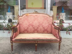 Louis XVI Style Venetian Loveseat With Original Stained Red With Gilt Finish