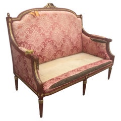 Louis XVI Style Venetian Loveseat With Original Stained Red With Gilt Finish