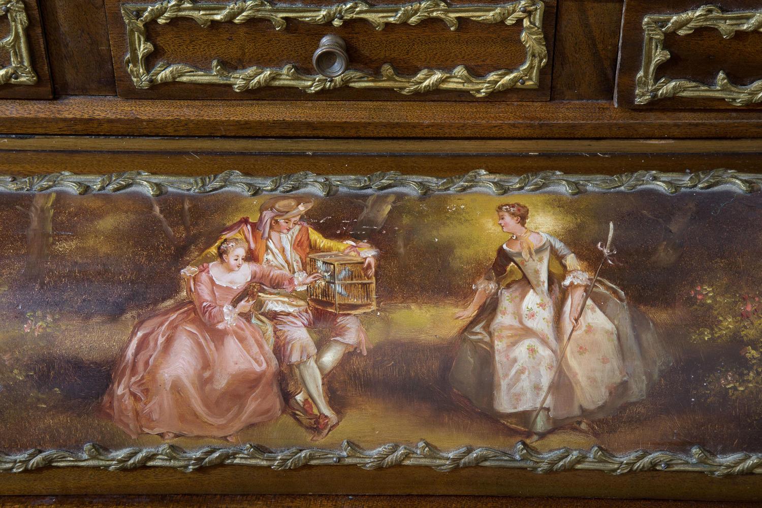 Bureau de dame de style Louis XVI en Vernis Martin Bonheur de Jour avec pieds en cabriole en vente 4