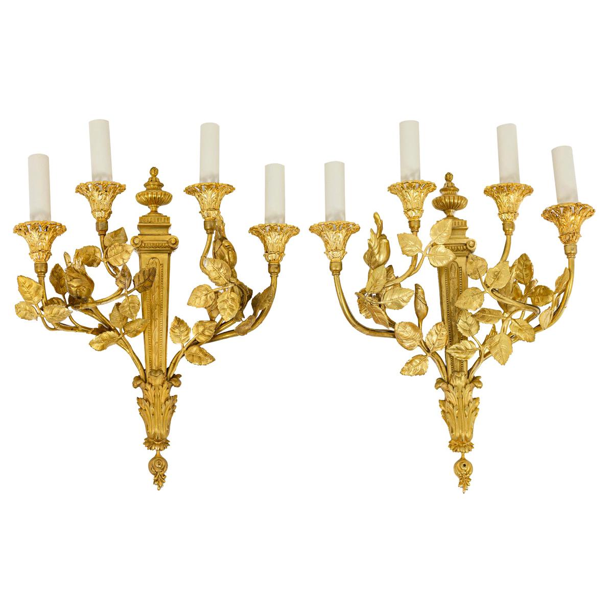Louis XVI Style Wall Sconces in Gilt Bronze, 20th Century
