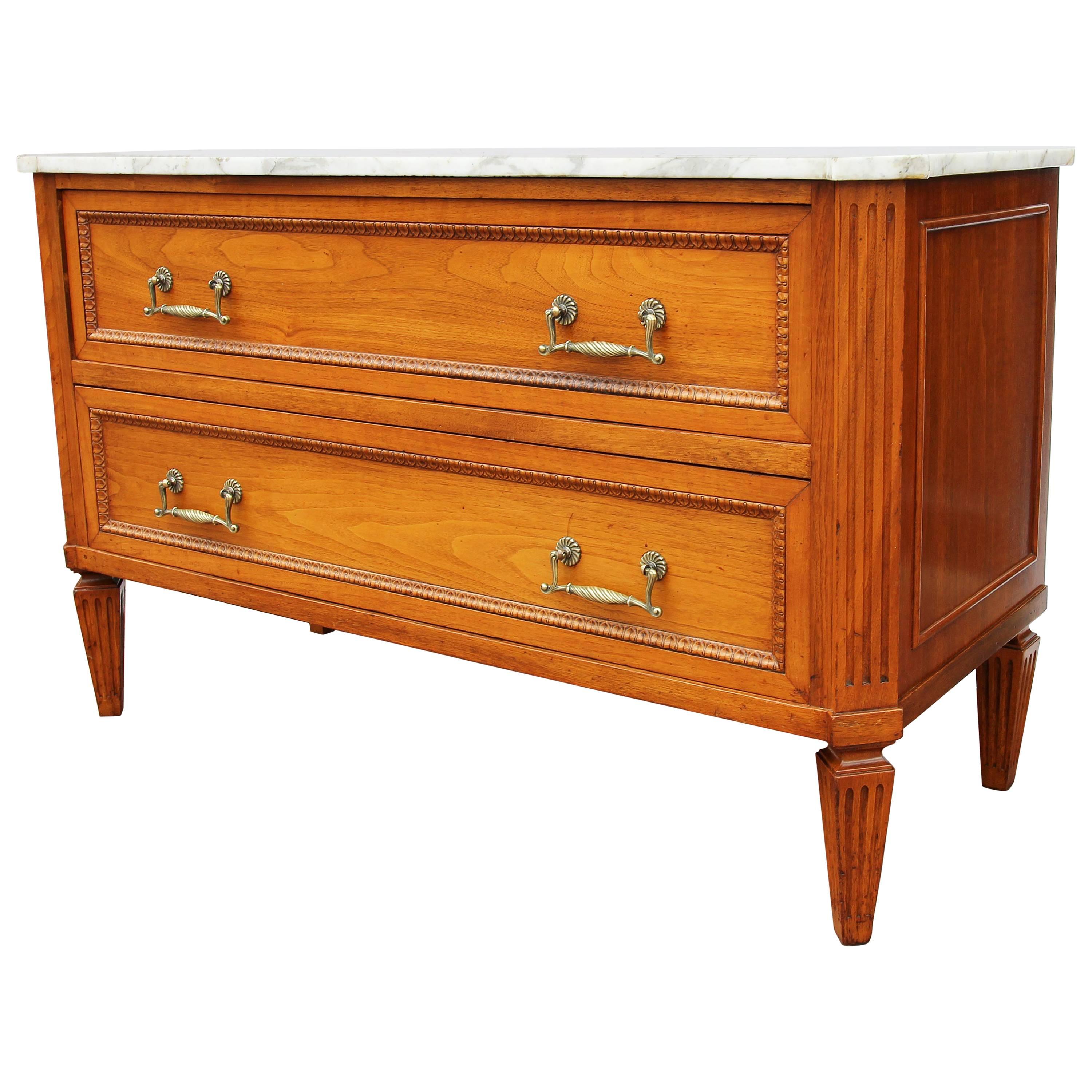 Louis XVI Style Walnut and Marble Low Commode Neoclassical