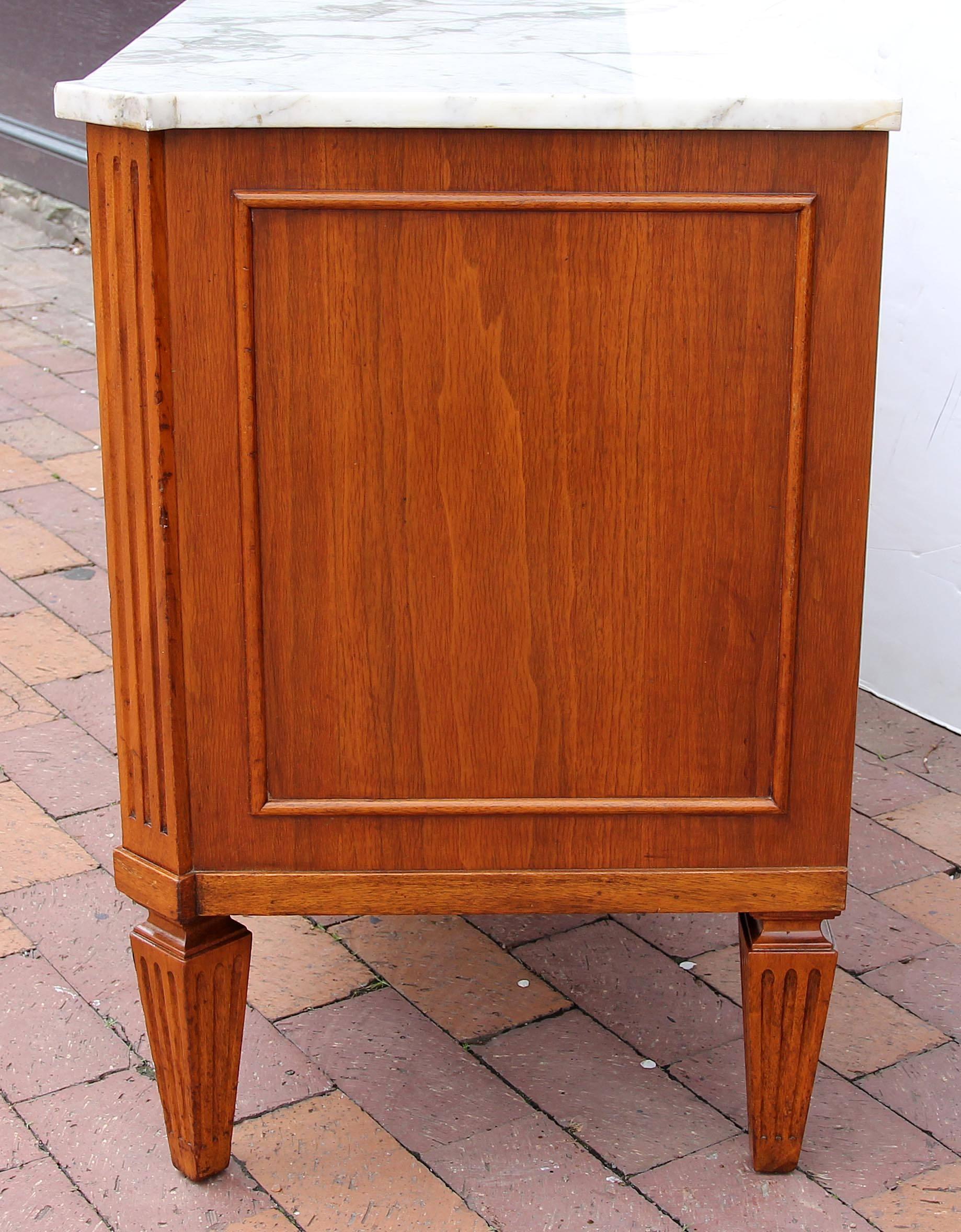 20th Century Louis XVI Style Walnut and Marble Low Commode Neoclassical