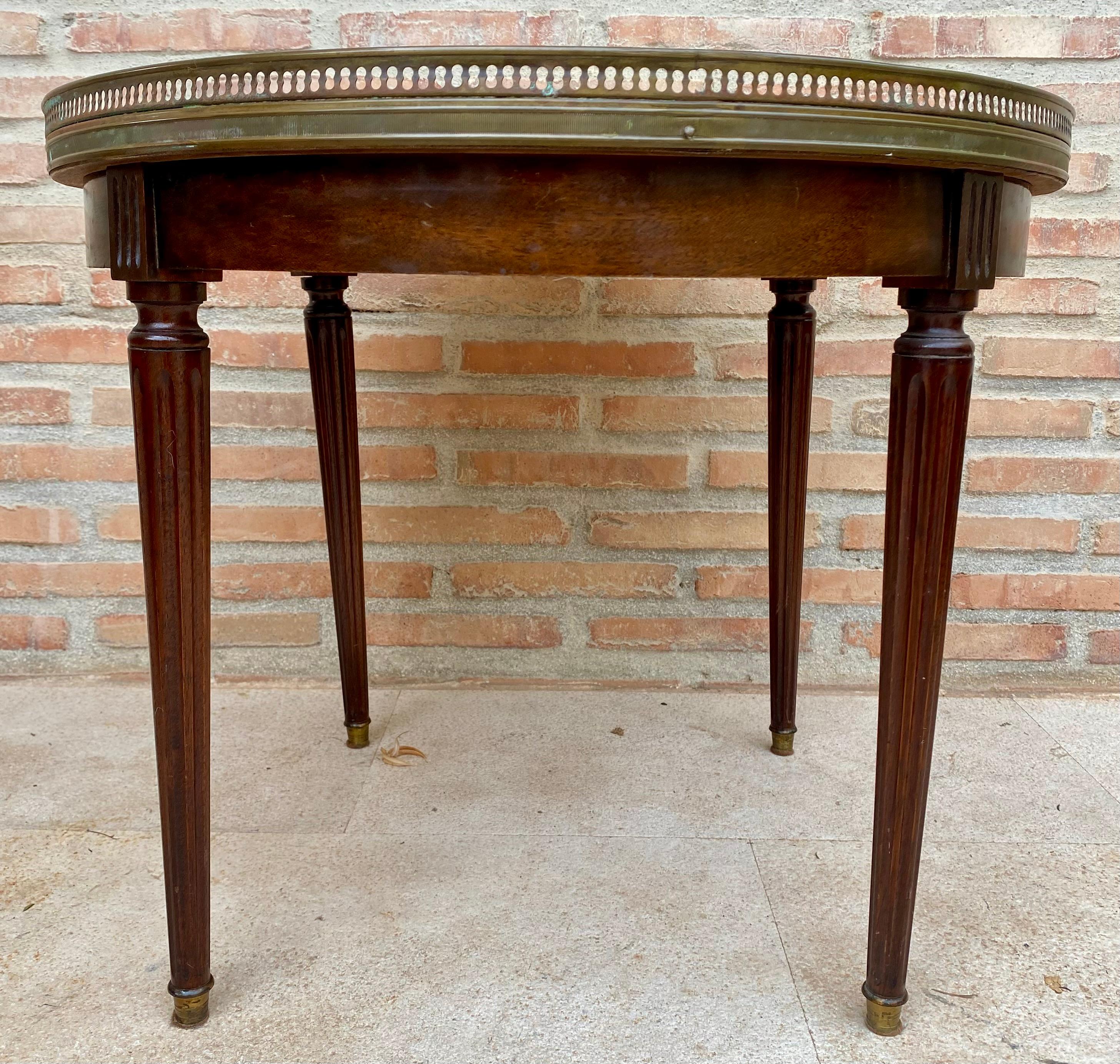 French Louis XVI Style Walnut and Marble Top Bouillotte Table, 1890s For Sale