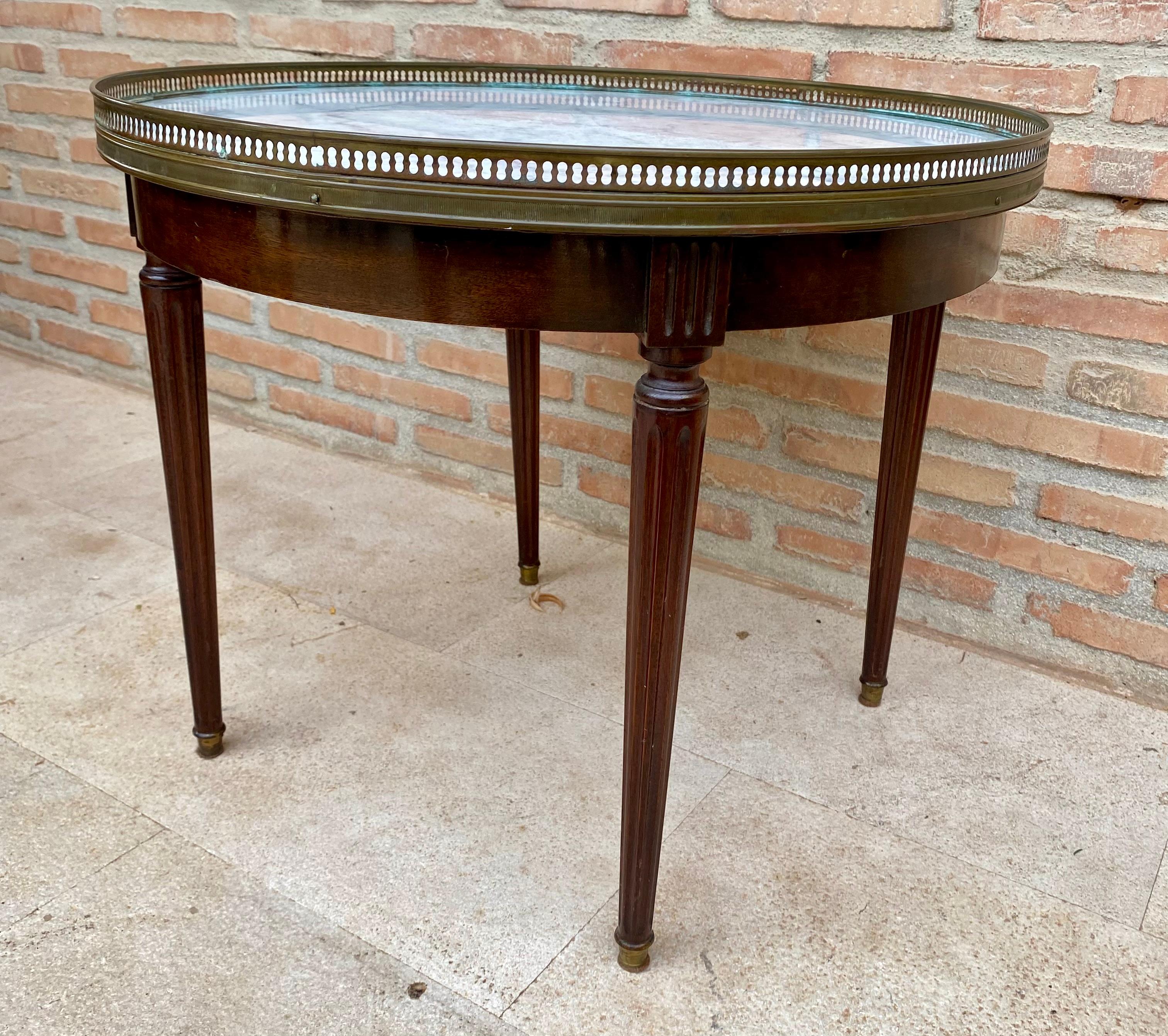 19th Century Louis XVI Style Walnut and Marble Top Bouillotte Table, 1890s For Sale