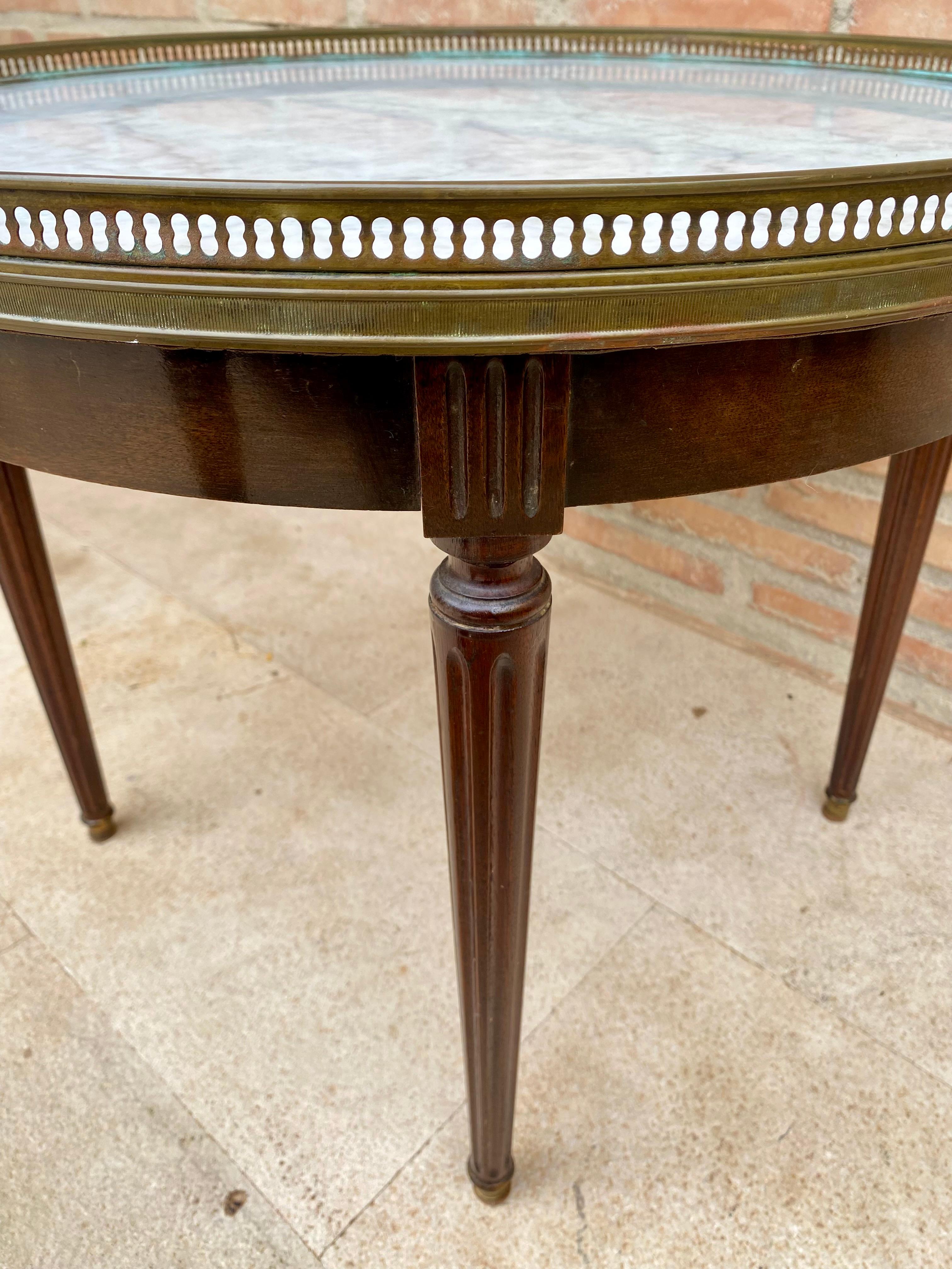 Bronze Louis XVI Style Walnut and Marble Top Bouillotte Table, 1890s For Sale