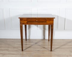 Louis XVI Style Walnut and Marquetry Table with Drawer, Italy, Mid-19th Century