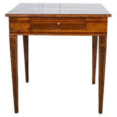 Louis XVI Style Walnut and Marquetry Table with Drawer, Italy, Mid-19th Century