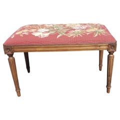Louis XVI Style Walnut and Needlepoint Upholstered Tabouret Bench