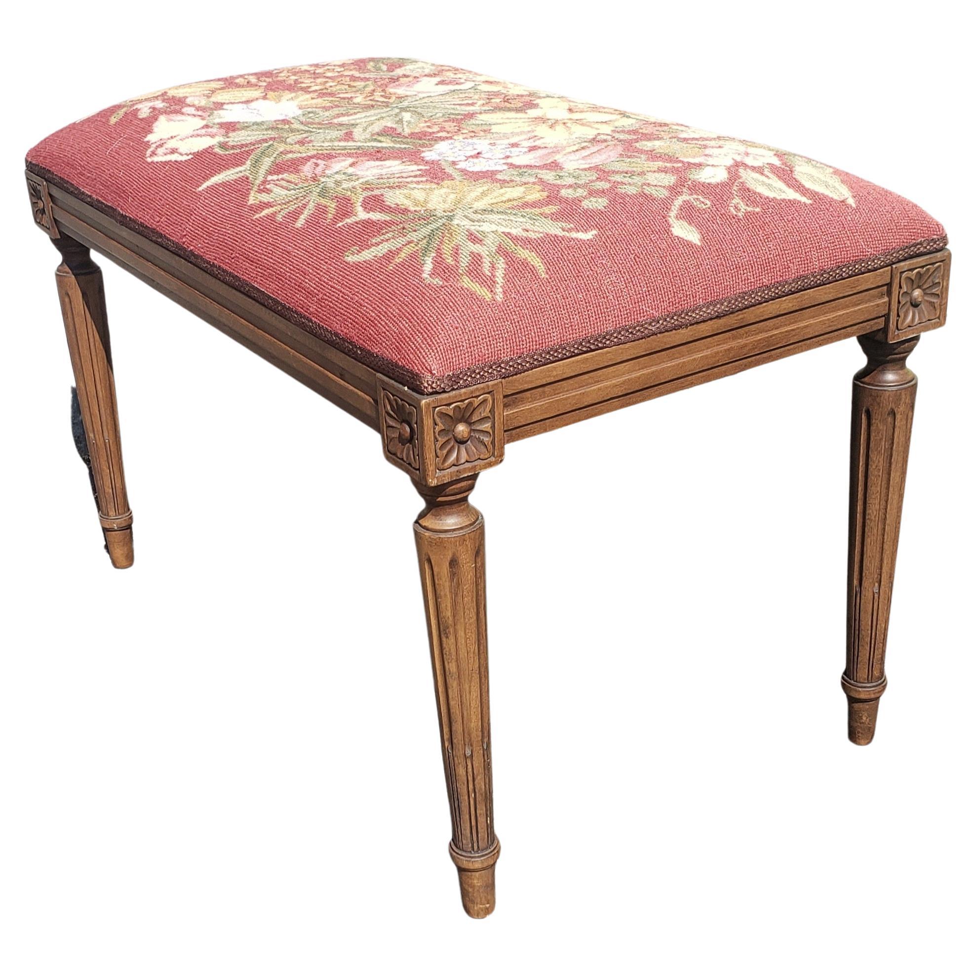 Needlework Louis XVI Style Walnut and Needlepoint Upholstered Tabouret Bench For Sale