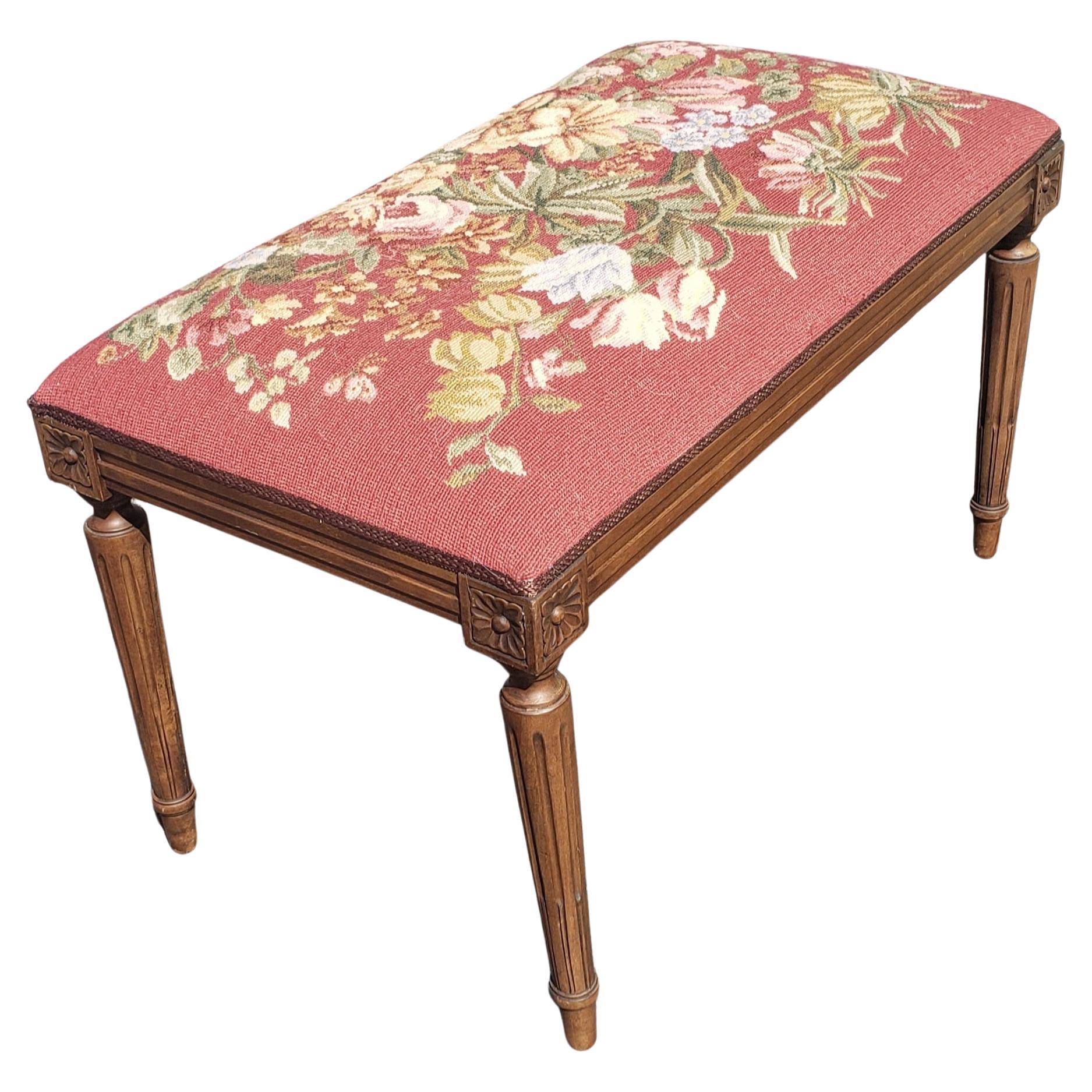Upholstery Louis XVI Style Walnut and Needlepoint Upholstered Tabouret Bench For Sale