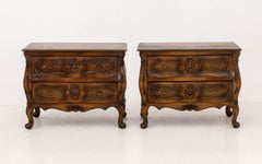 Louis XVI Style Walnut Bombe Chests, Pair