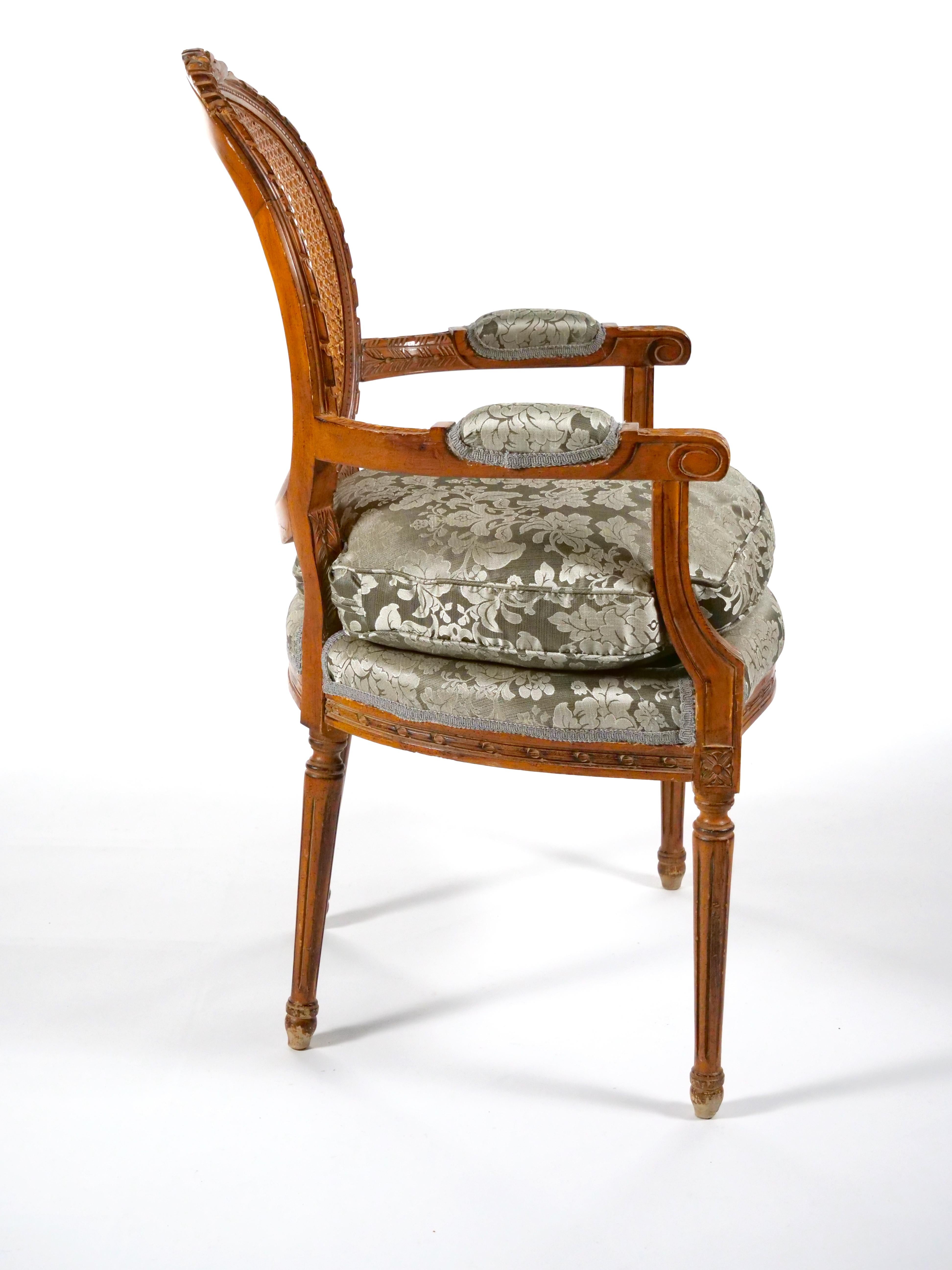 Louis XVI Style Walnut Caned Needlepoint Lounge Chairs For Sale 7