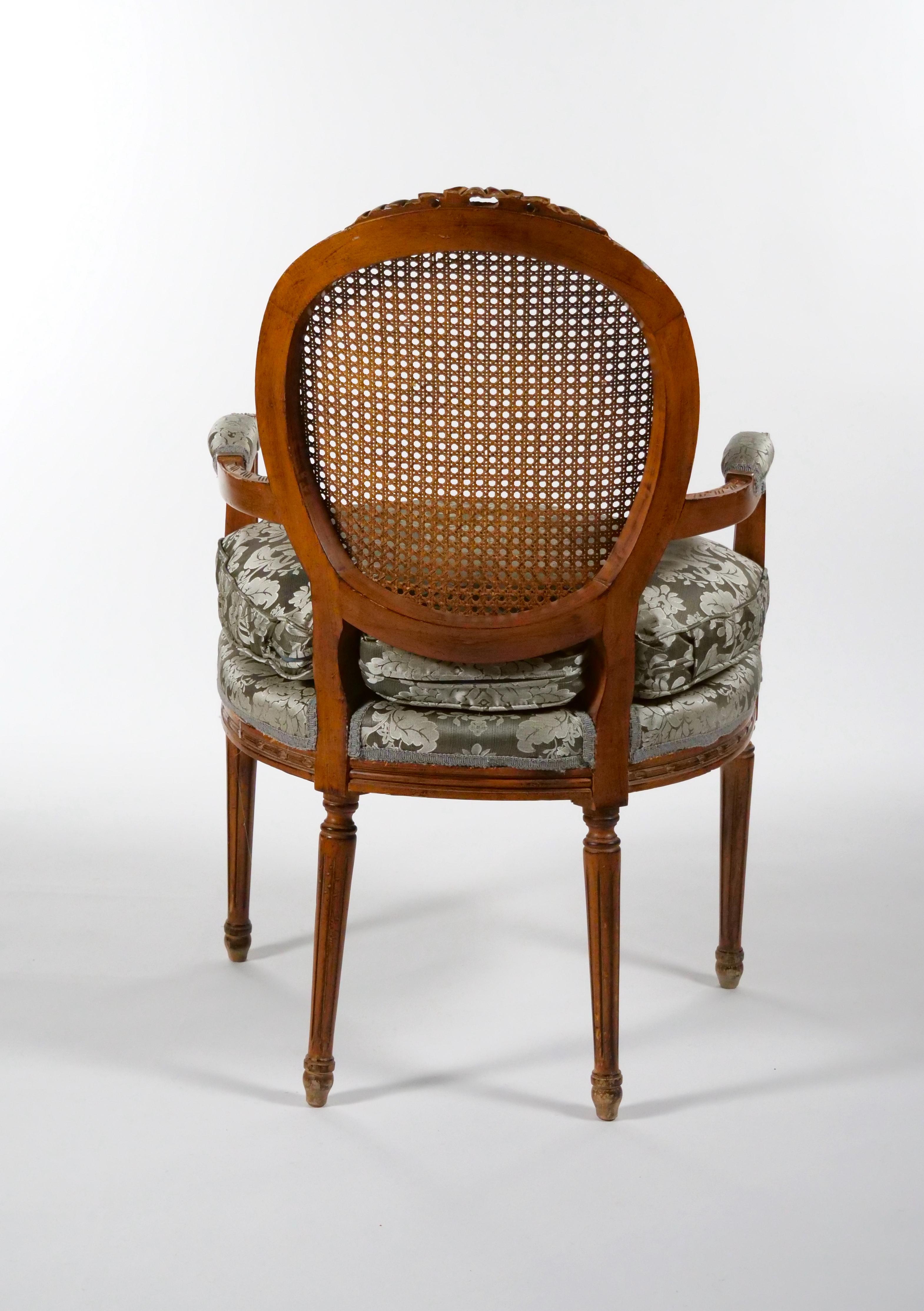 Louis XVI Style Walnut Caned Needlepoint Lounge Chairs For Sale 8