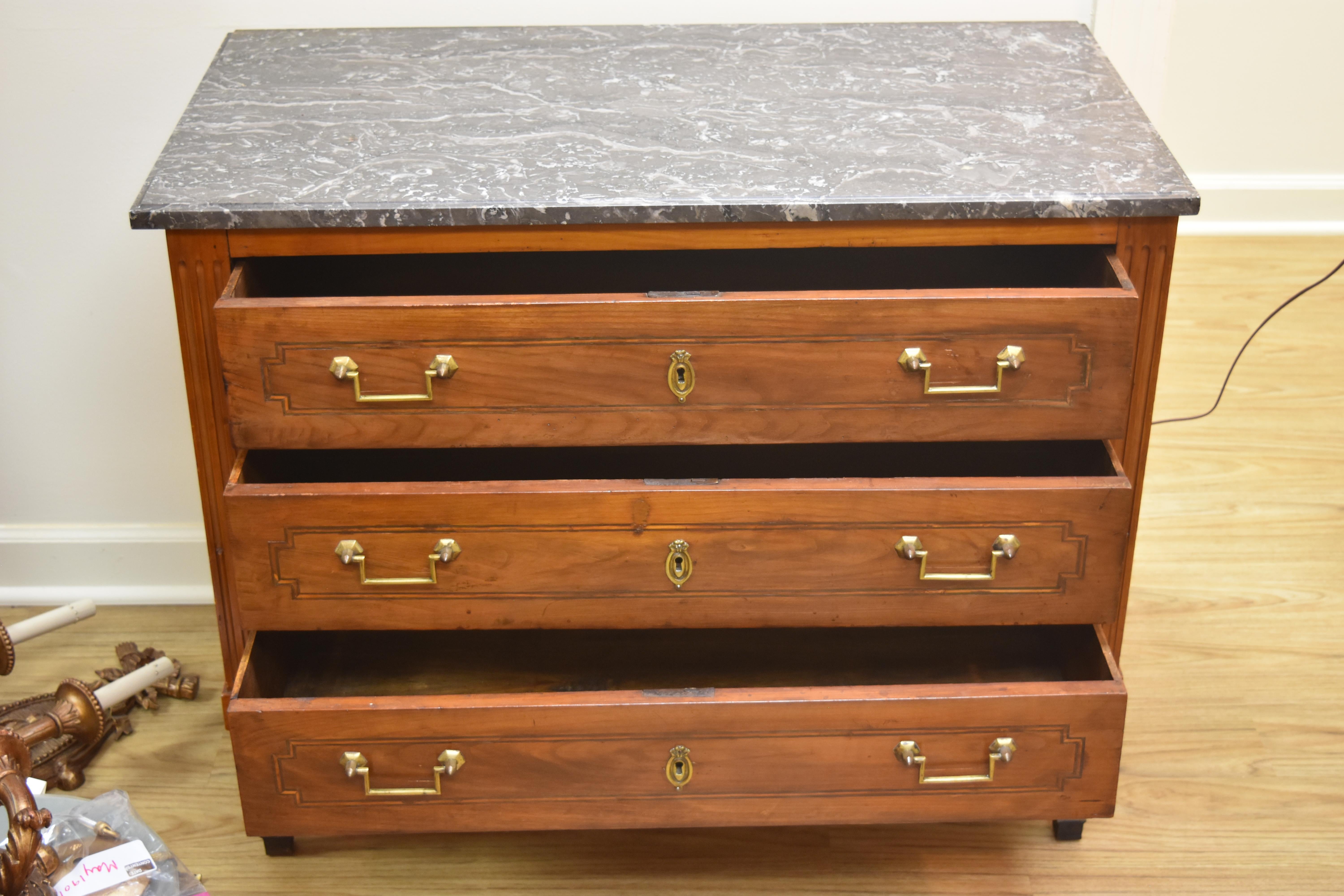 French Louis XVI Style Walnut Chest with Marble Top For Sale