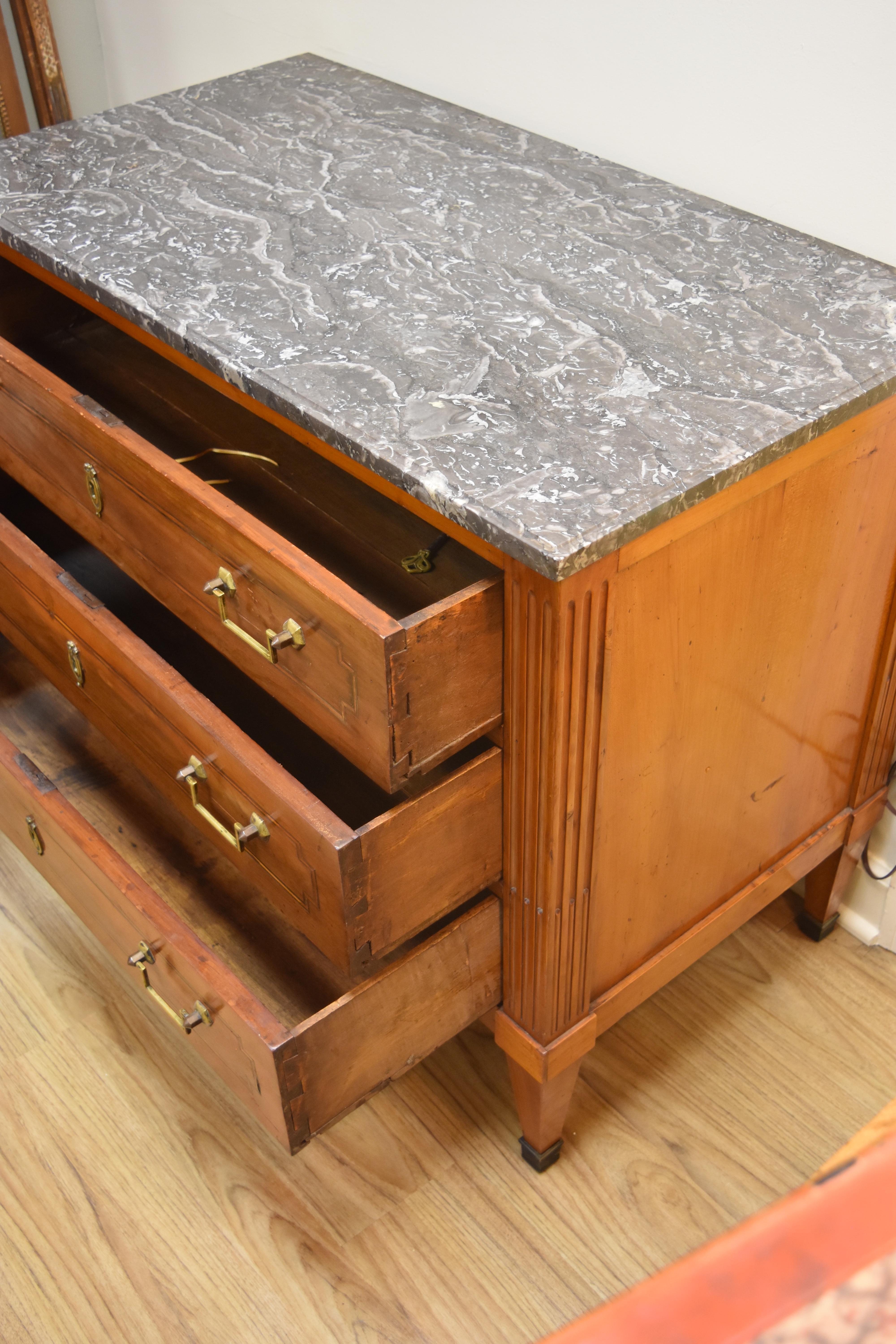 Louis XVI Style Walnut Chest with Marble Top In Good Condition For Sale In Nashville, TN