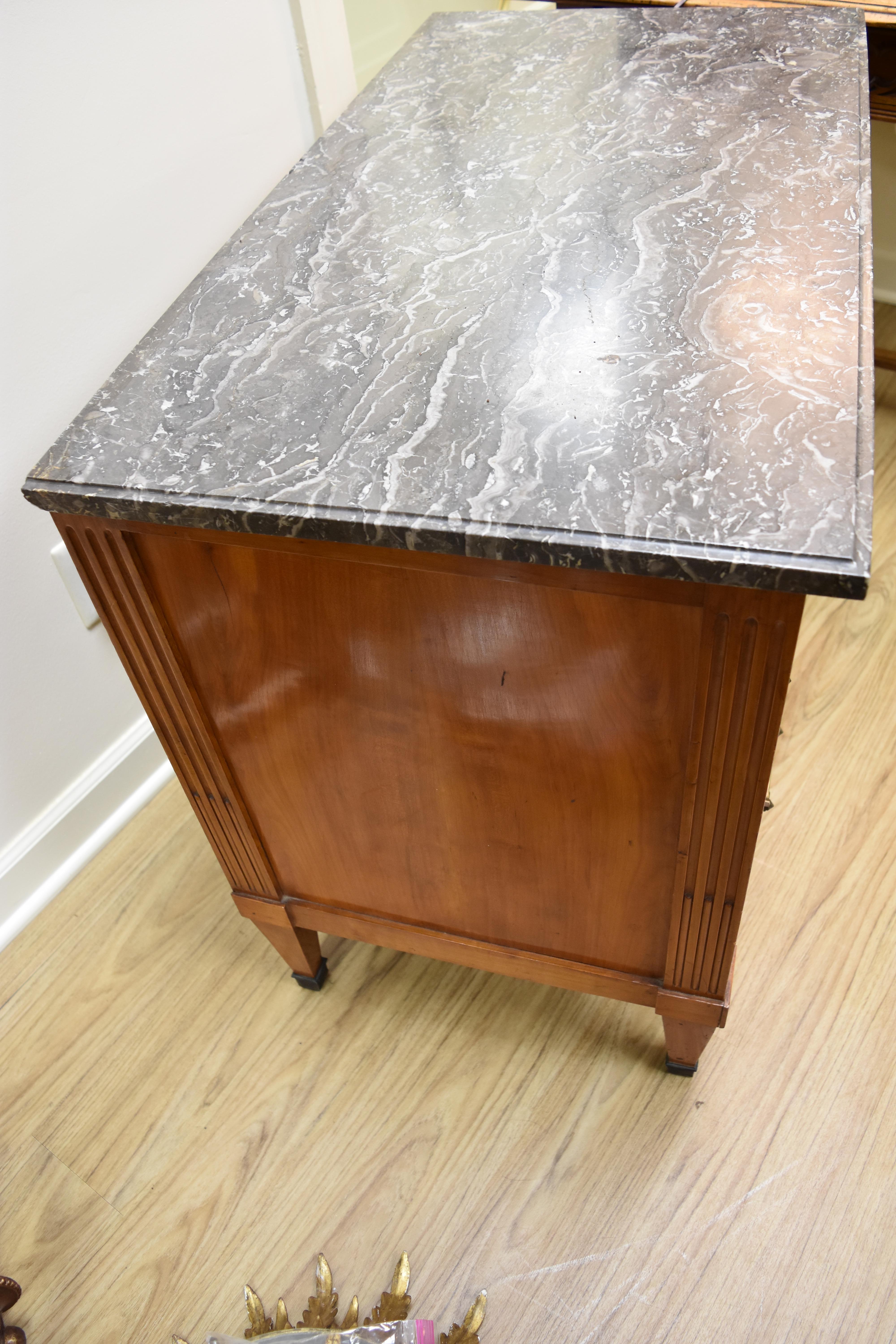 Bronze Louis XVI Style Walnut Chest with Marble Top For Sale