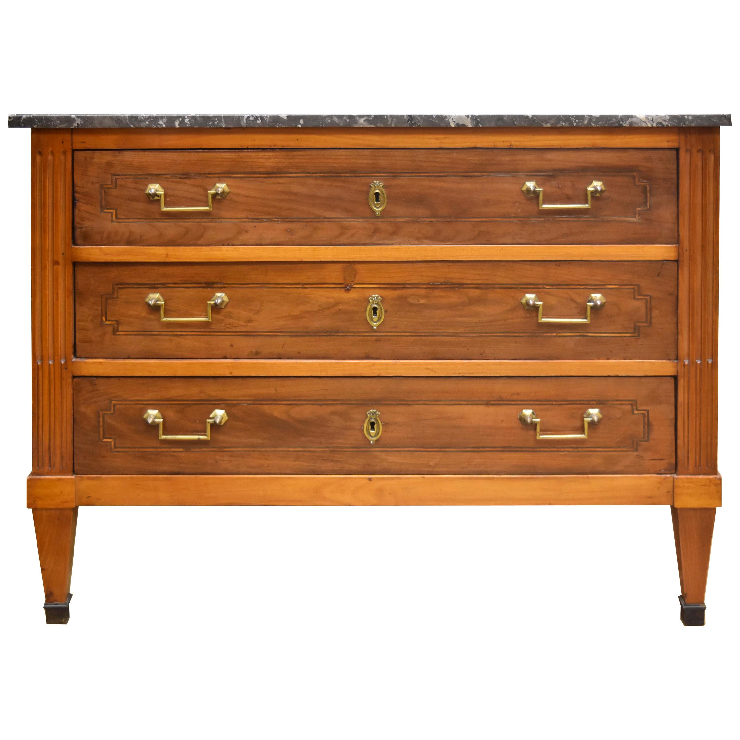 Louis XVI Style Walnut Chest with Marble Top For Sale