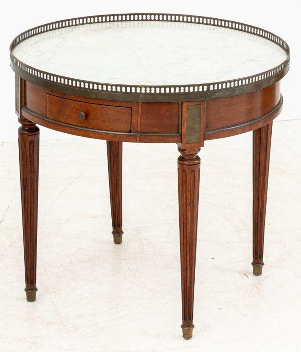 20th Century Louis XVI Style Walnut Circular Marble Side Table For Sale