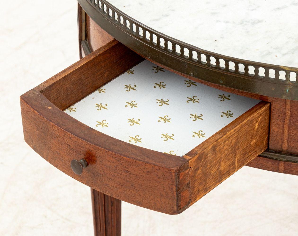 Brass Louis XVI Style Walnut Circular Marble Side Table For Sale