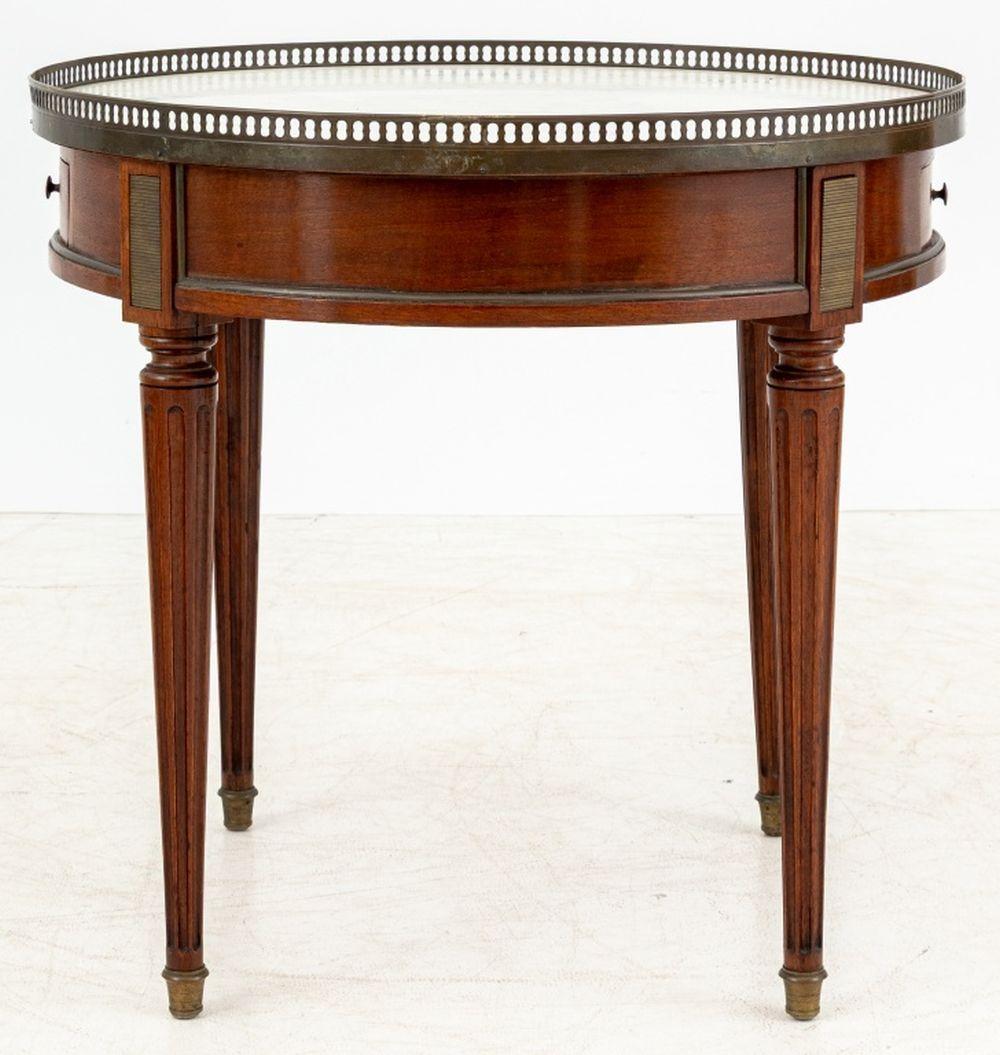 Louis XVI Style Walnut Circular Marble Side Table For Sale 1