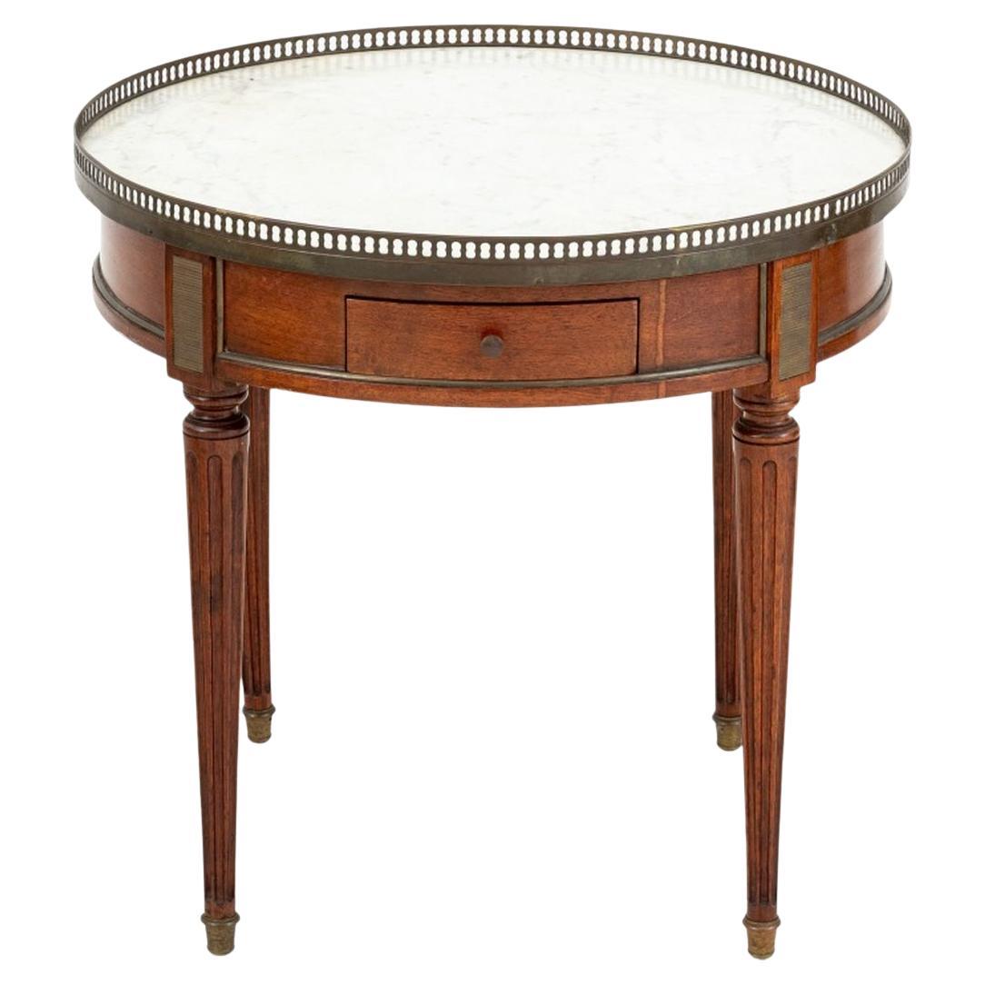 Louis XVI Style Walnut Circular Marble Side Table For Sale