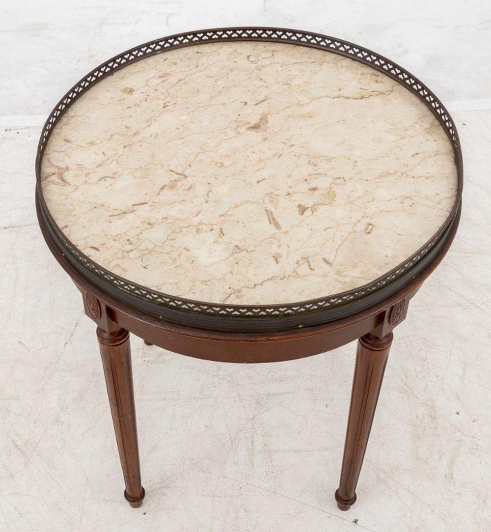Brass Louis XVI Style Walnut Circular Marble Top Table For Sale