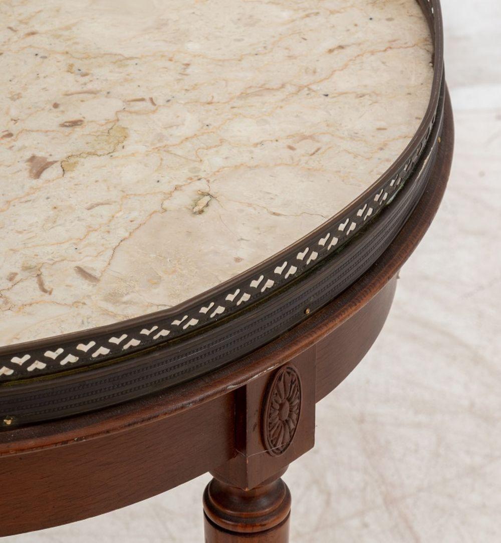 Louis XVI Style Walnut Circular Marble Top Table For Sale 1