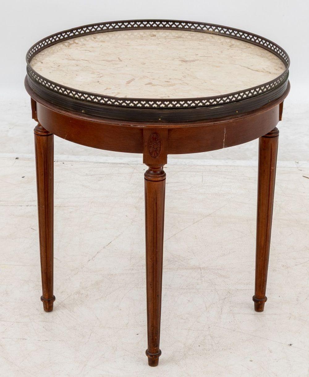 Louis XVI Style Walnut Circular Marble Top Table For Sale 2