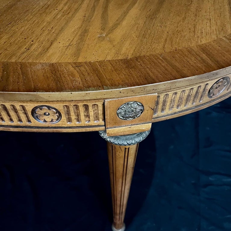 Louis XVI Style Walnut Dining Table with Two Leaves and Bronze Carved Medallions 5