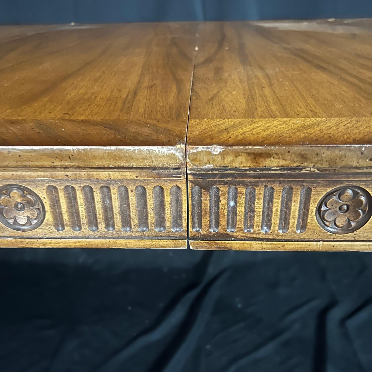 Louis XVI Style Walnut Dining Table with Two Leaves and Bronze Carved Medallions 6