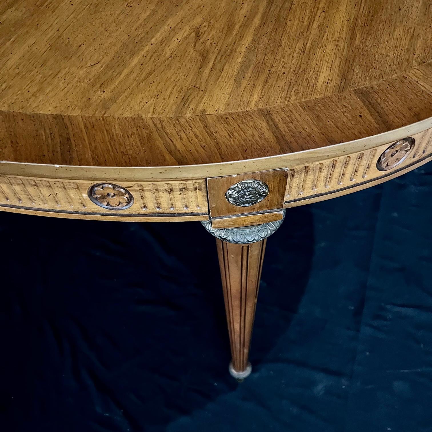 Louis XVI Style Walnut Dining Table with Two Leaves and Bronze Carved Medallions 11