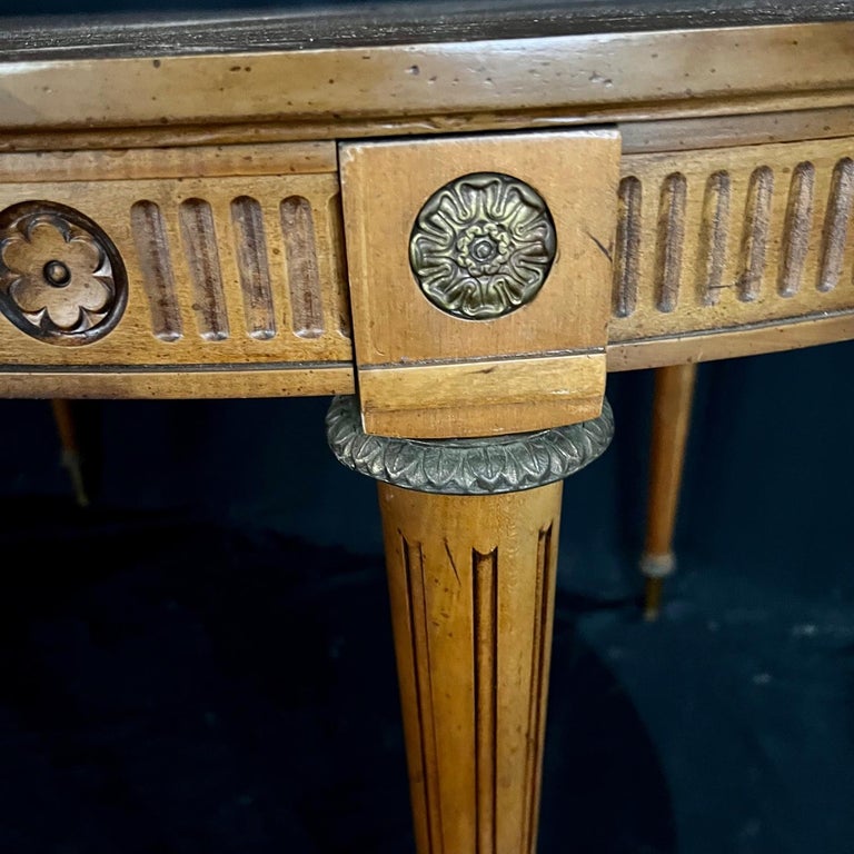 Early 20th Century Louis XVI Style Walnut Dining Table with Two Leaves and Bronze Carved Medallions