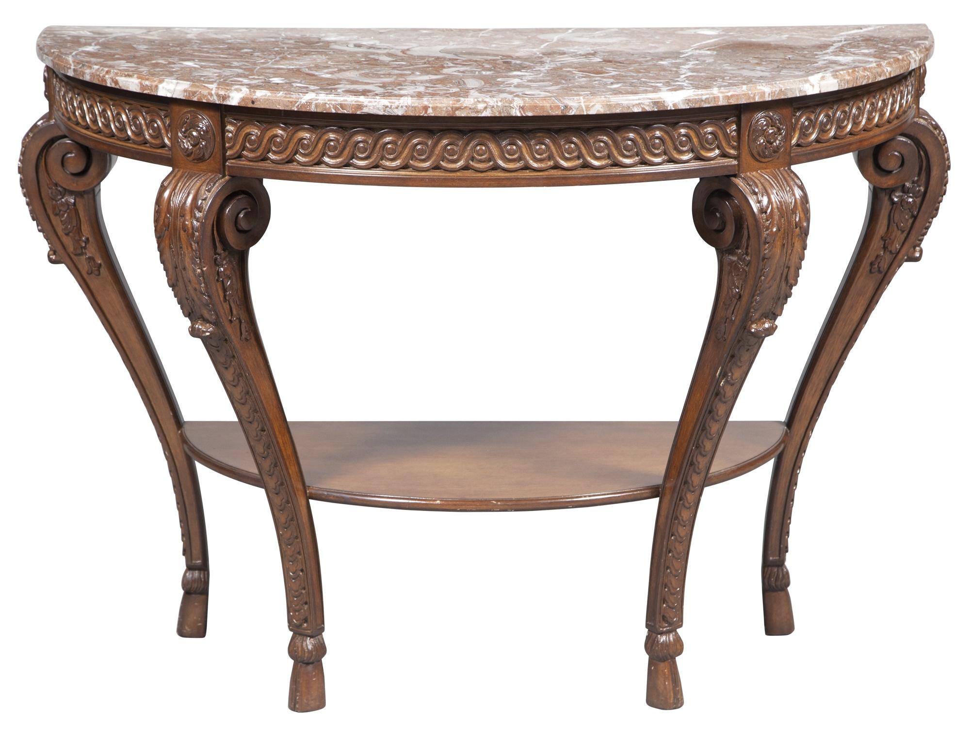  Louis XVI Style Walnut Framed Marble Top Demilune Console Table For Sale 2