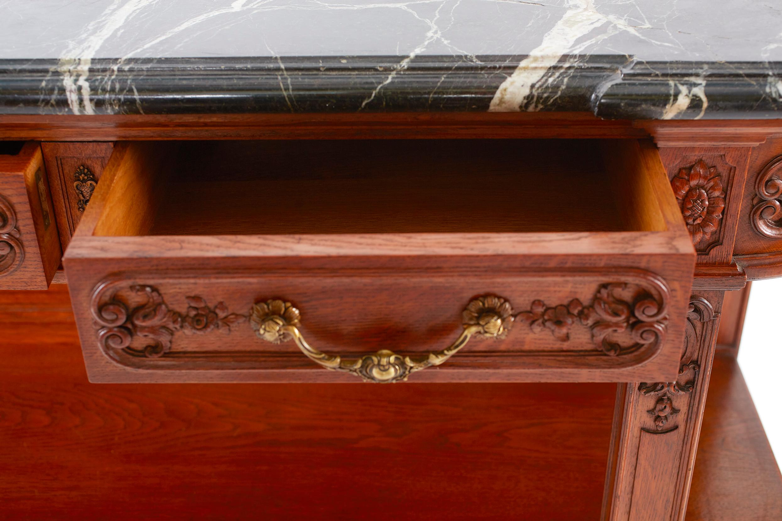 Louis XVI Style Walnut / Marble-Top Buffet / Server For Sale 2