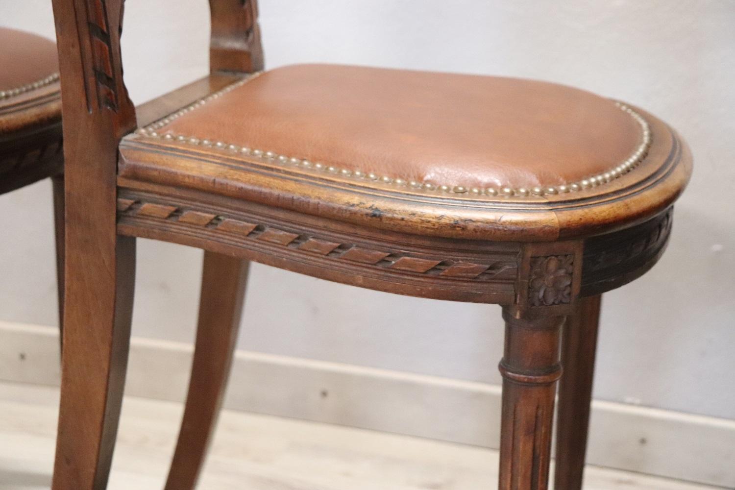 Louis XVI Style Walnut Wood Chairs, Set of 4 2