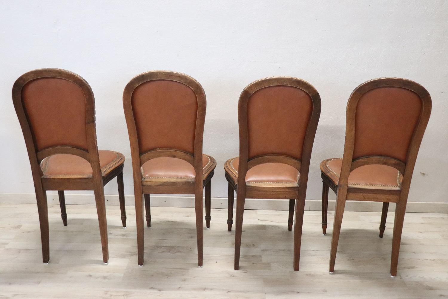 Louis XVI Style Walnut Wood Chairs, Set of 4 3