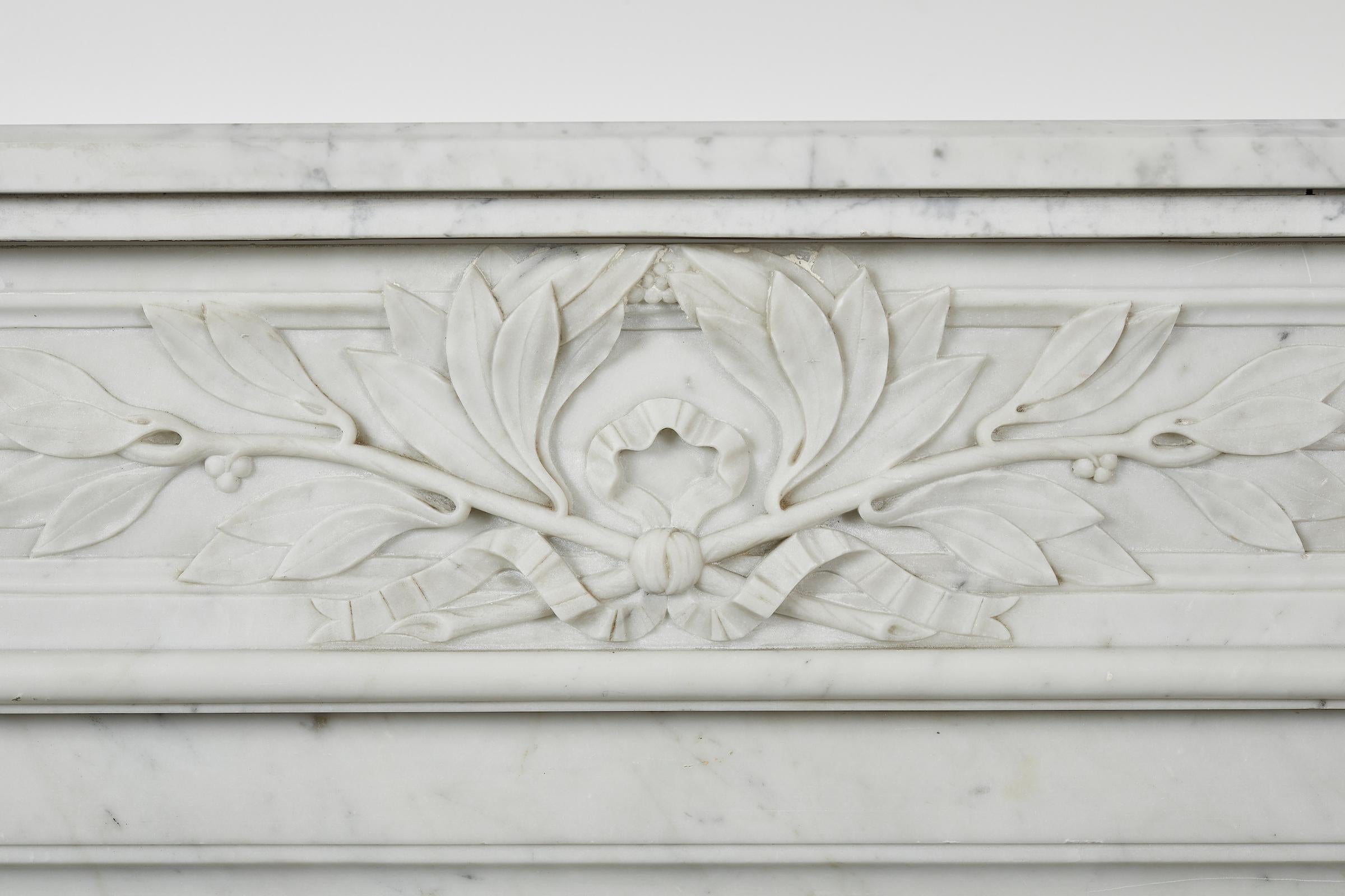 French Louis XVI Style White Carrara Marble Mantel For Sale