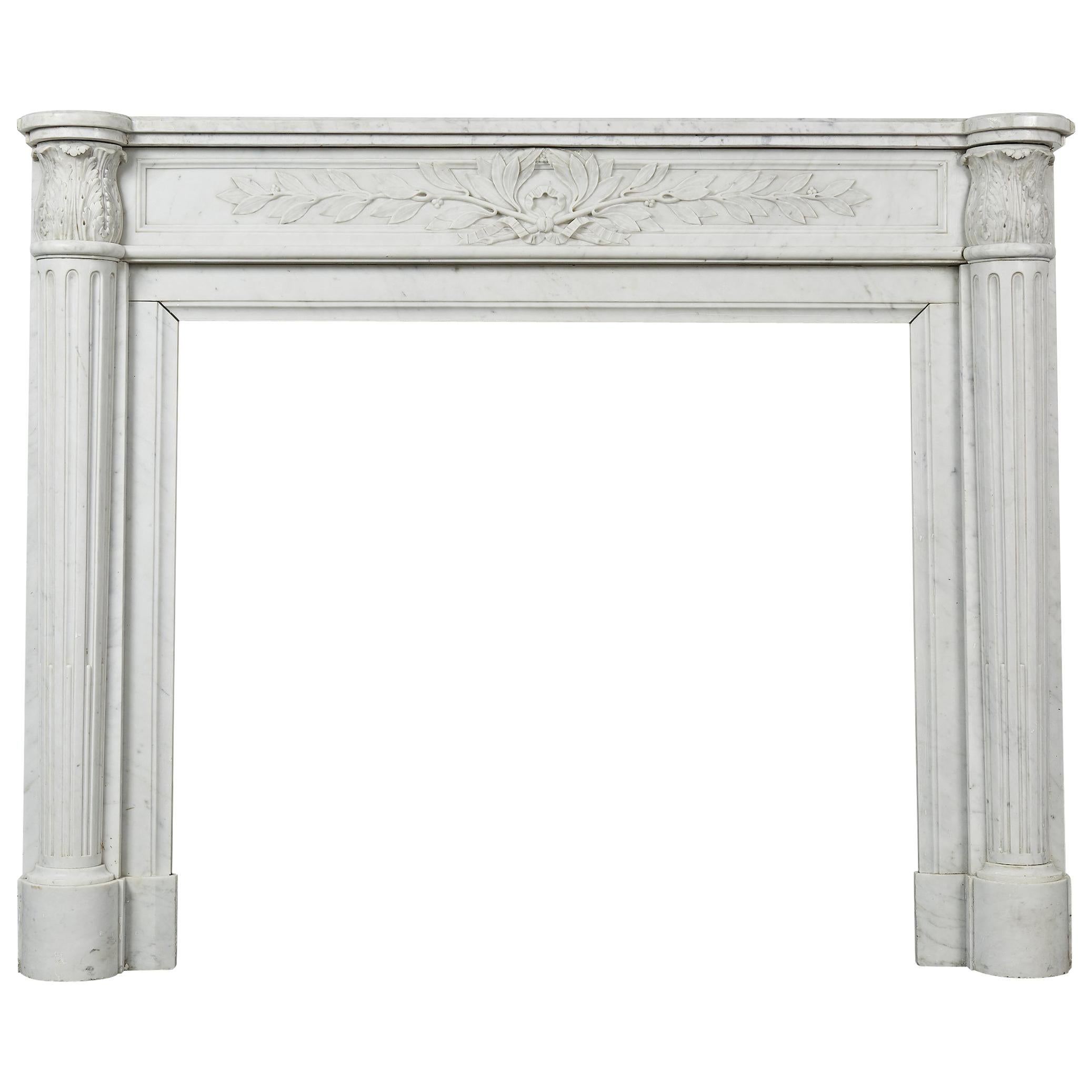 Louis XVI Style White Carrara Marble Mantel